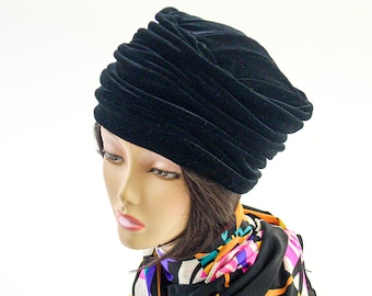 Velvet Hat/Slouchy Black Hat/Black Stretch Velvet Hat/ Hat for Dressy and Casual Wear/Hat for Locks/Multi Sizes and Colors/Reversible