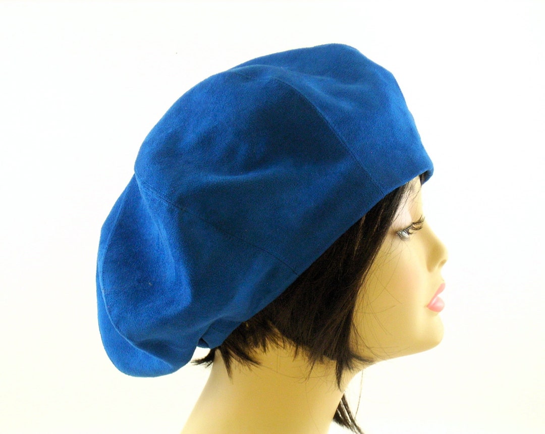 Oversized Beret Royal Blue Beret Adjustable Size Micro Suede Etsy