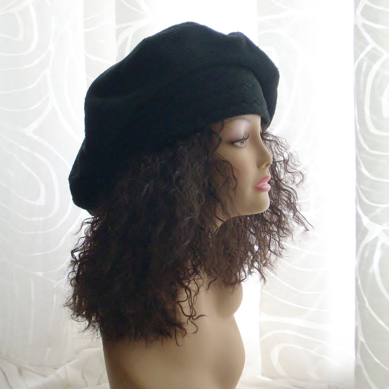 Oversized Tam, Oversize Beret, Multi-sizes, Black Oversize Fleece Tam/ Slouchy Beret, Roomy Hat for Dreadlocks image 1