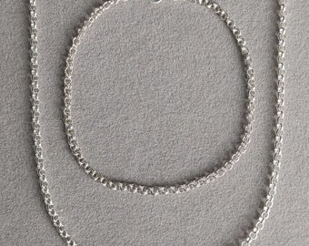 Conjunto de collar y pulsera de cadena rolo de plata de ley