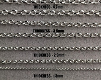 Collar de cadena de eslabones rolo de plata de ley, unisex