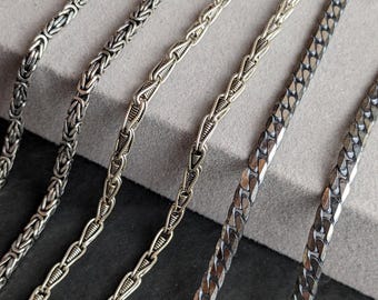 Black Patina Sterling Silver Chain Necklace, Byzantine Curb Drop