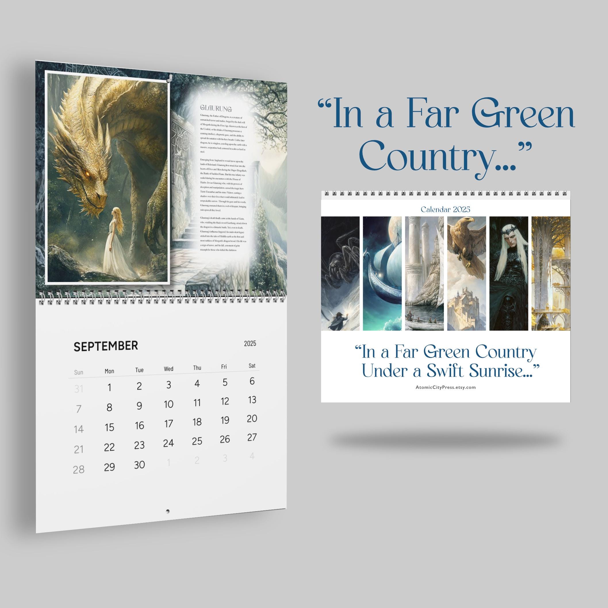 2025 Herr der Ringe Mittelerde Kalender, "In a Far Green Country ..."' Herr der Ringe Inspirierte Kunst aus allen Jahrhunderten