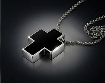 Eleganter Wende-Anhänger aus Sterlingsilber Kreuz - Onyx & Perlmutt (925er Silber)