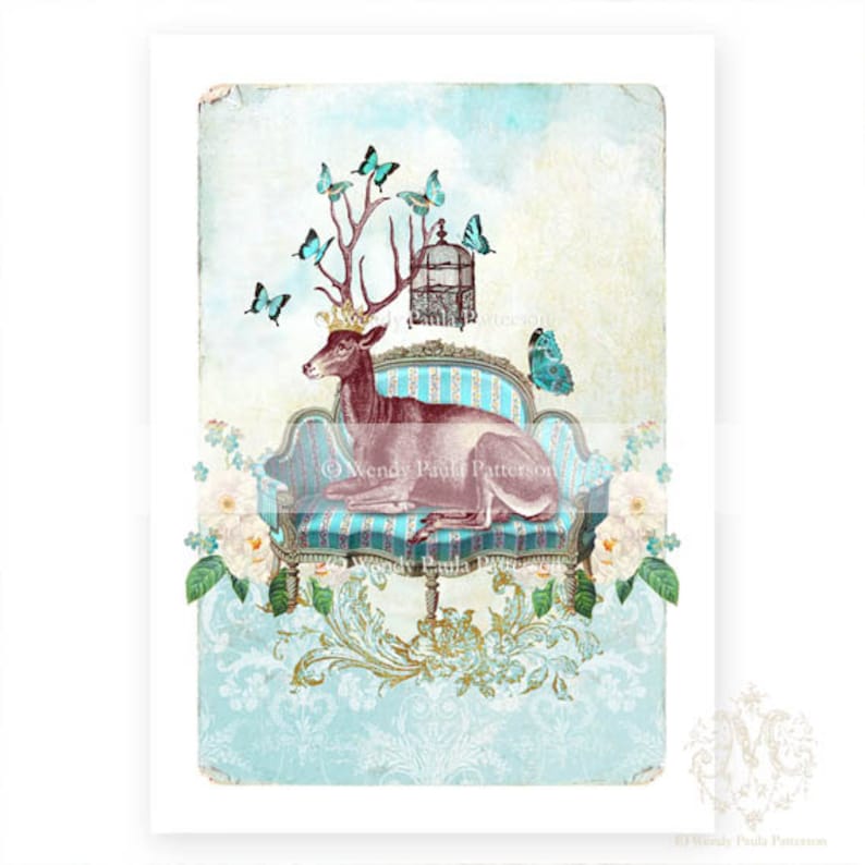 whimsical French art Anthropomorphic Deer A4 Stag print
