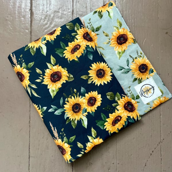 Reversible Book Cover Adjustable Bible Pouch Reusable Fabric Dust Jacket Sunflowers Dust Cover Paperback Hardcover Autumn Flower Book Sleeve