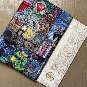 Adjustable Book Cover Enchanted Book Cover Reversible Dust Jacket Stained Glass Book Pouch Beast Belle Book Sleeve Beast Roses Dust Cover