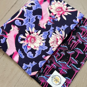 Reversible Book Cover Adjustable Bible Sleeve Fabric Dust Jacket Paperback Dust Cover Hardcover Hot Pink Mushroom Book Sleeve Fox Bookmark