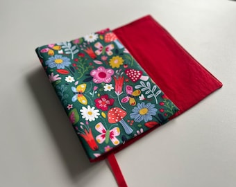 Adjustable Fabric Book Cover: Alice in Wonderland Reversible Mushroom Dust Jacket