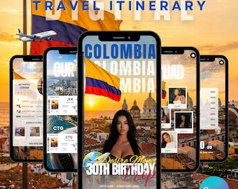 Digital Colombia Birthday Trip Itinerary Template, Editable Canva Weekend Travel Planner