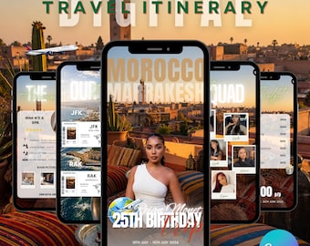 Digital Marrakech Morocco Birthday Trip Itinerary Template, Editable Canva Weekend Travel Planner