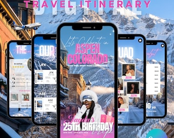 Digital Aspen Colorado Birthday Trip Itinerary Template, Editable Canva Weekend Travel Planner