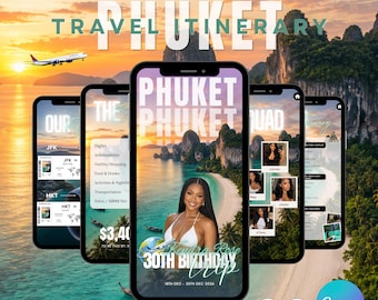 Digital Phuket Thailand Birthday Trip Itinerary Template, Editable Canva Travel Planner