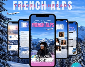 Digital French Alps Birthday Trip Itinerary Template, Editable Canva Weekend Travel Planner