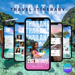 Thailand Birthday Trip Itinerary Template, Editable Digital Travel Planner, Weekend Getaway Schedule