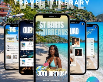 Digital St. Barts Birthday Trip Itinerary Template, Editable Canva Weekend Travel Planner