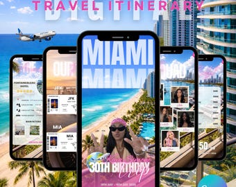 Digitale Miami Geburtstagsreise Reiseplaner, bearbeitbarer Canva Wochenend-Reiseplaner