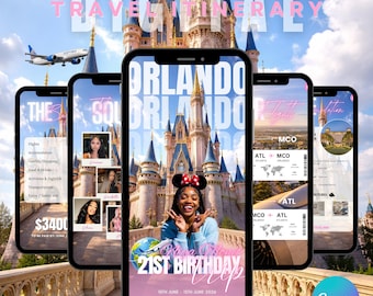 Disney Geburtstagsreiseplaner für Digitaldruck, bearbeitbarer Canva-Wochenendreiseplaner