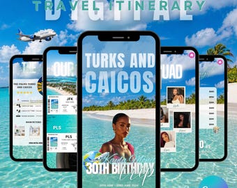 Digital Turks & Caicos Birthday Trip Itinerary Template, Editable Canva Weekend Travel Planner