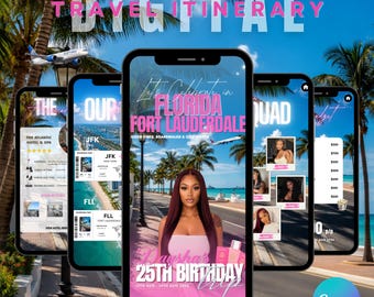 Digital Florida Fort Lauderdale Birthday Trip Itinerary Template, Editable Canva Weekend Travel Planner