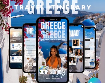 Digital Greece Birthday Trip Itinerary Template, Editable Canva Weekend Travel Planner