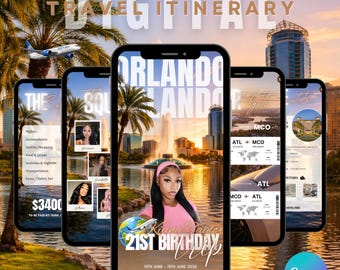 Orlando Florida Travel Itinerary Template, Editable Canva Weekend Trip Planner, Digital Download