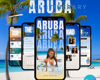 Digital Aruba Birthday Trip Itinerary Template, Editable Canva Weekend Travel Planner