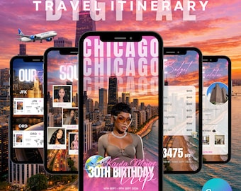 Chicago Birthday Trip Invitation Template, Editable Canva Travel Invite, Girls Weekend Digital Download