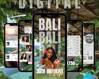 Bali Birthday Trip Itinerary Template, Editable Canva Weekend Travel Planner