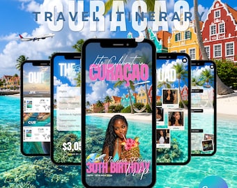 Digital Curacao Birthday Trip Itinerary Template, Editable Canva Weekend Travel Planner