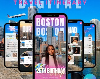 Digital Boston Birthday Trip Itinerary Template, Editable Canva Weekend Travel Planner