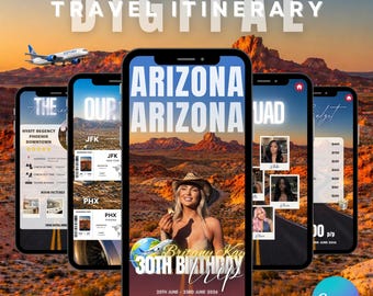 Digital Arizona Birthday Trip Itinerary Template, Editable Canva Weekend Travel Planner