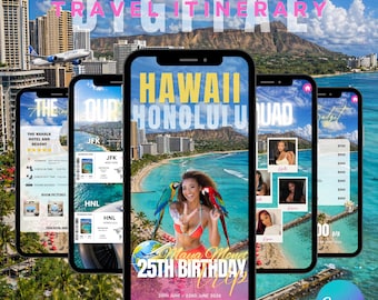 Digital Honolulu Hawaii Birthday Trip Itinerary Template, Editable Canva Weekend Travel Planner