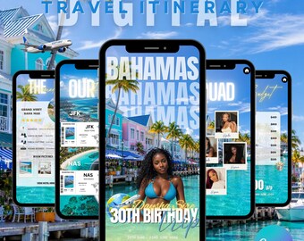 Digital Bahamas Birthday Trip Itinerary Template, Editable Canva Weekend Travel Planner