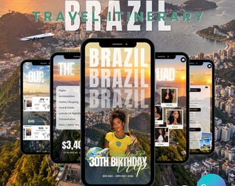 Digital Brazil Birthday Trip Itinerary Template, Editable Canva Weekend Travel Planner