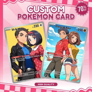 Cartão Pokémon personalizado, retratos Pokémon Valentine, casal personalizado, família, retrato de animal de estimação, cartão Pokémon comissionado, presente personalizado, aniversário