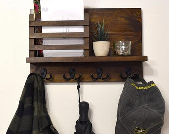 Entryway Organizer, Wood Coat Rack, Small Kitchen Shelf, Wall
