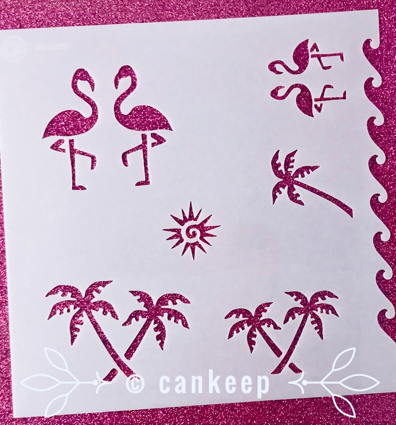 Cookie Stencil Tropical Palm Trees & Flamingos Laser Cut Etsy