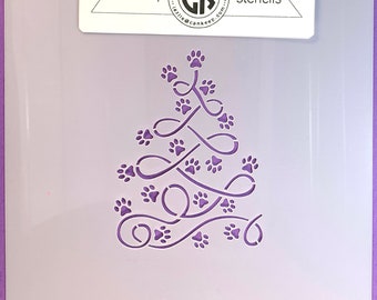 Paws & Ribbon Christmas Tree/ Cookie or Craft Stencil