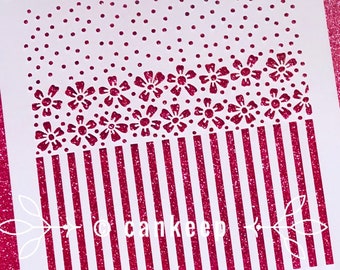 Cookie Stencil - Flowers & Stripes Background Laser Cut Stencil