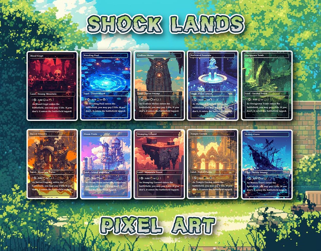 Shock Lands Pack (10 Cards) Pixel Art Lands Set of 10 Unique Borderless ...