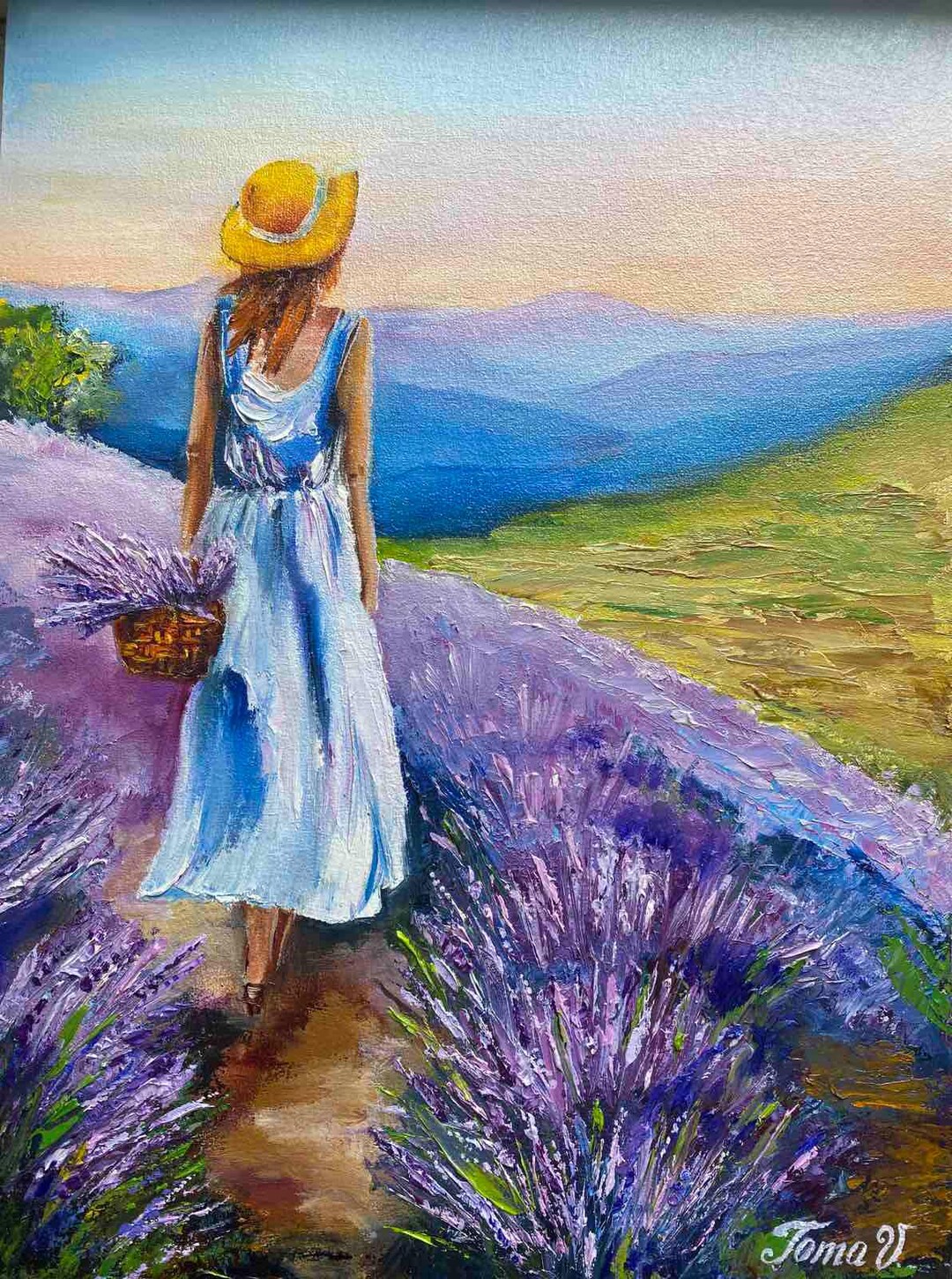 Impasto Provence Art Girl in a Lavender Field Oil Painting on Canvas - Etsy