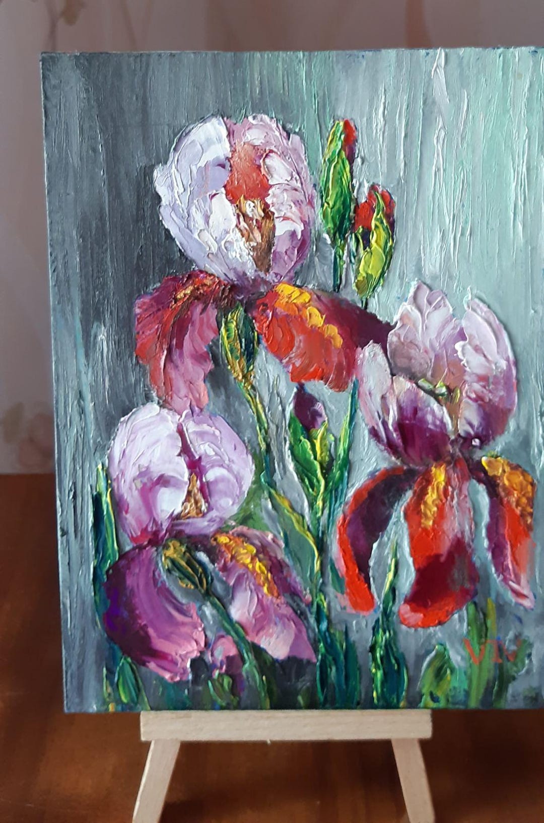 Iris Impasto Oil Painting in Texture Technique Floral Art Miniature 6 ...