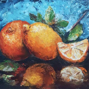 Pintura al óleo de limón, obra de arte original, pintura de cítricos, pintura al óleo de frutas sobre cartón de 10 por 8 pulgadas, barnizada, sin marco
