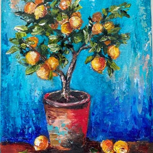 pintura a óleo sala de limão, arte original, óleo de limão sobre papelão, 5 por 7 polegadas, sem moldura