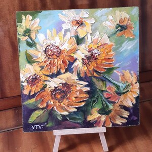 pintura a óleo de girassóis, trabalho artístico, girassóis pintados, feito à mão, cartão duro, sem baguete, precisa de uma baguete
