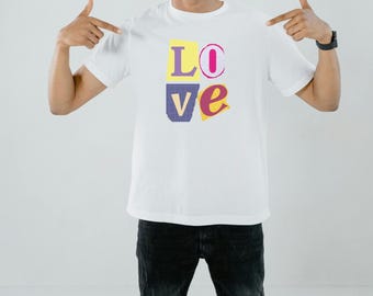 Camiseta gráfica retro LOVE: camiseta vibrante de arte pop para San Valentín
