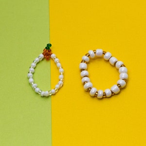Orange Beaded Ring Set: Handmade Glass Seed Bead Jewelry