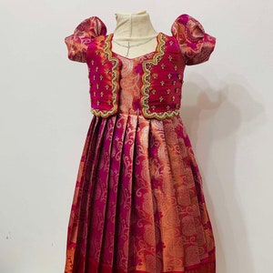 girls pattu pavadai with hand aari work