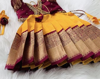 0-3 month Newborn baby girl pattu pavadai, pure 2 gram kanchipuram silk